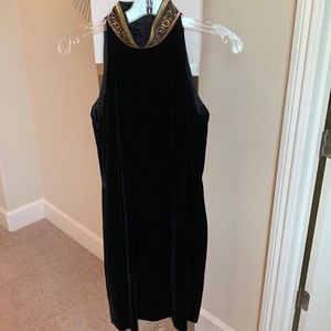 Carmen Marc Valvo Fitted velvet dress high neck embroidered  size 8